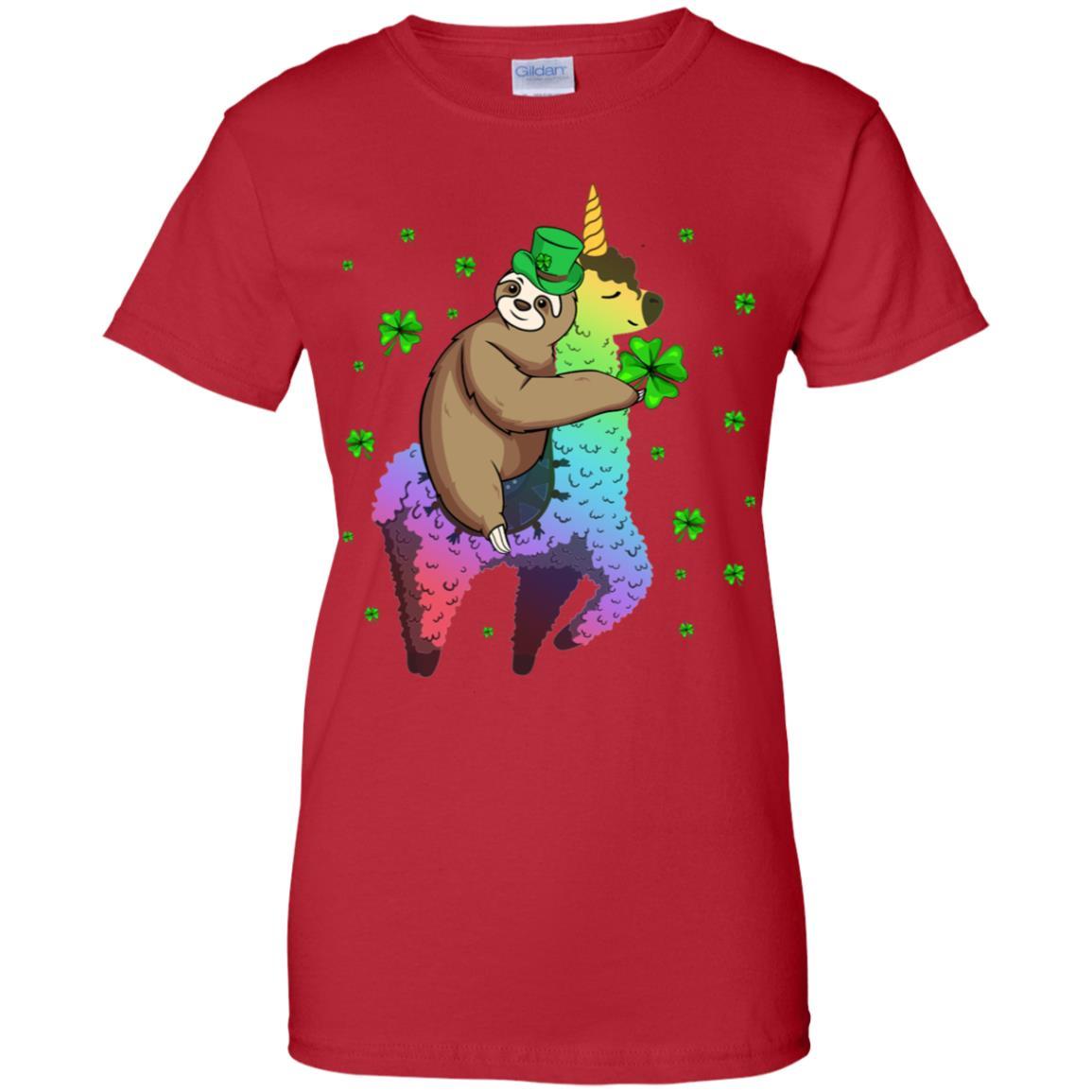 Leprechaun Sloth Riding Llama Unicorn St Patricks Day-T-Shirt & Hoodie-Women's T-Shirt-Red