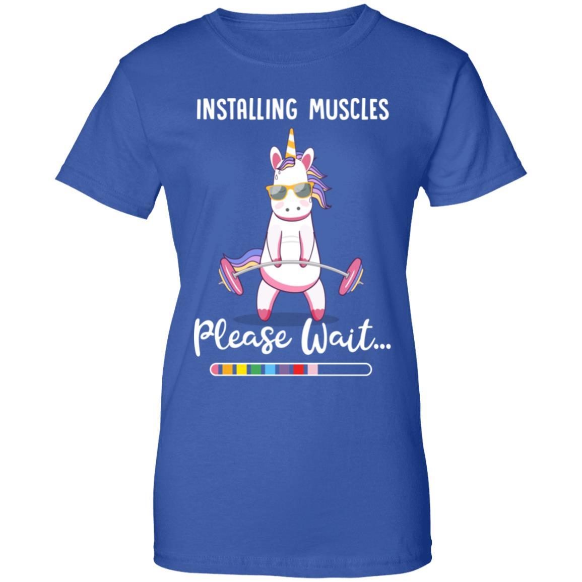 Installing Muscles Please Wait Funny Unicorn Fitness-T-Shirt & Tank Top-Women's T-Shirt-Royal