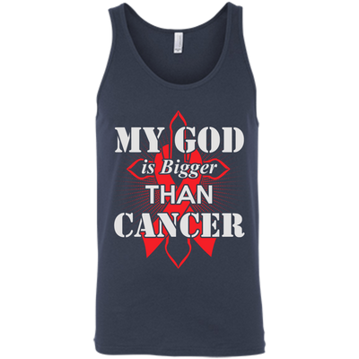 My God Is Bigger Than Cancer Red Awareness Ribbon-T-Shirt & Hoodie-Unisex Tank-Navy