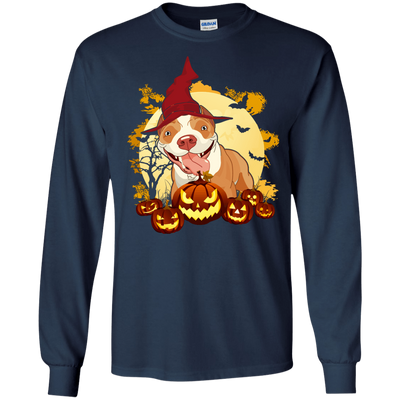 Pitbull Halloween Pumpkin-T-Shirt & Hoodie-Long Sleeve T-Shirt-Navy