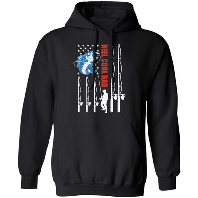 Reel Cool Dad American Flag Fish Fishing Fathers Day-T-Shirt & Hoodie-Pullover Hoodie-Black