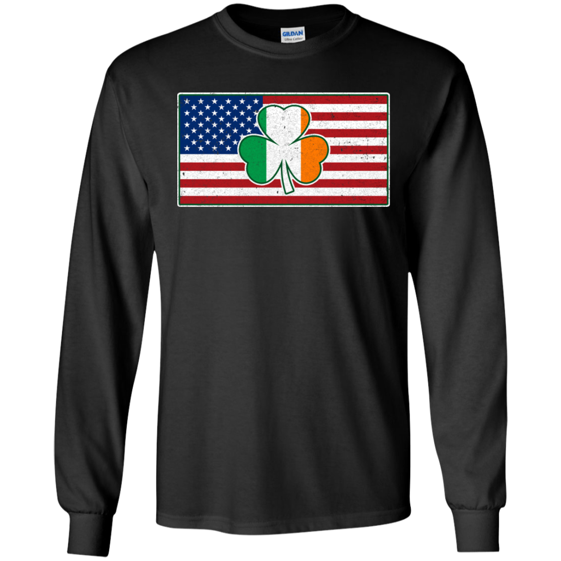 Shamrock Irish Ireland American USA Flag Gift-T-Shirt & Hoodie-Long Sleeve T-Shirt-Black
