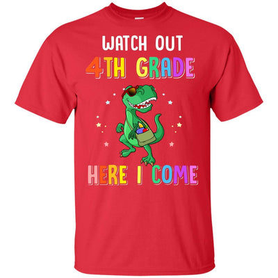 4th Grade Here I Come Dinosaur Back To School Youth-Youth Shirt-Youth T-Shirt-Red
