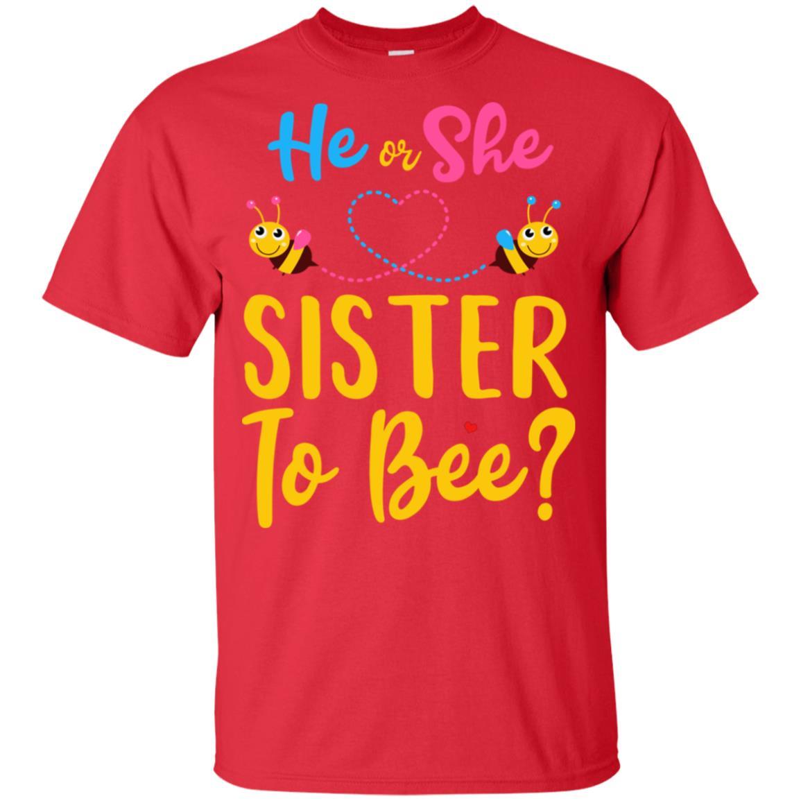 Gender Reveal Pink Or Blue What Will It Bee He Or She Sister Youth-Youth Shirt-Youth T-Shirt-Red
