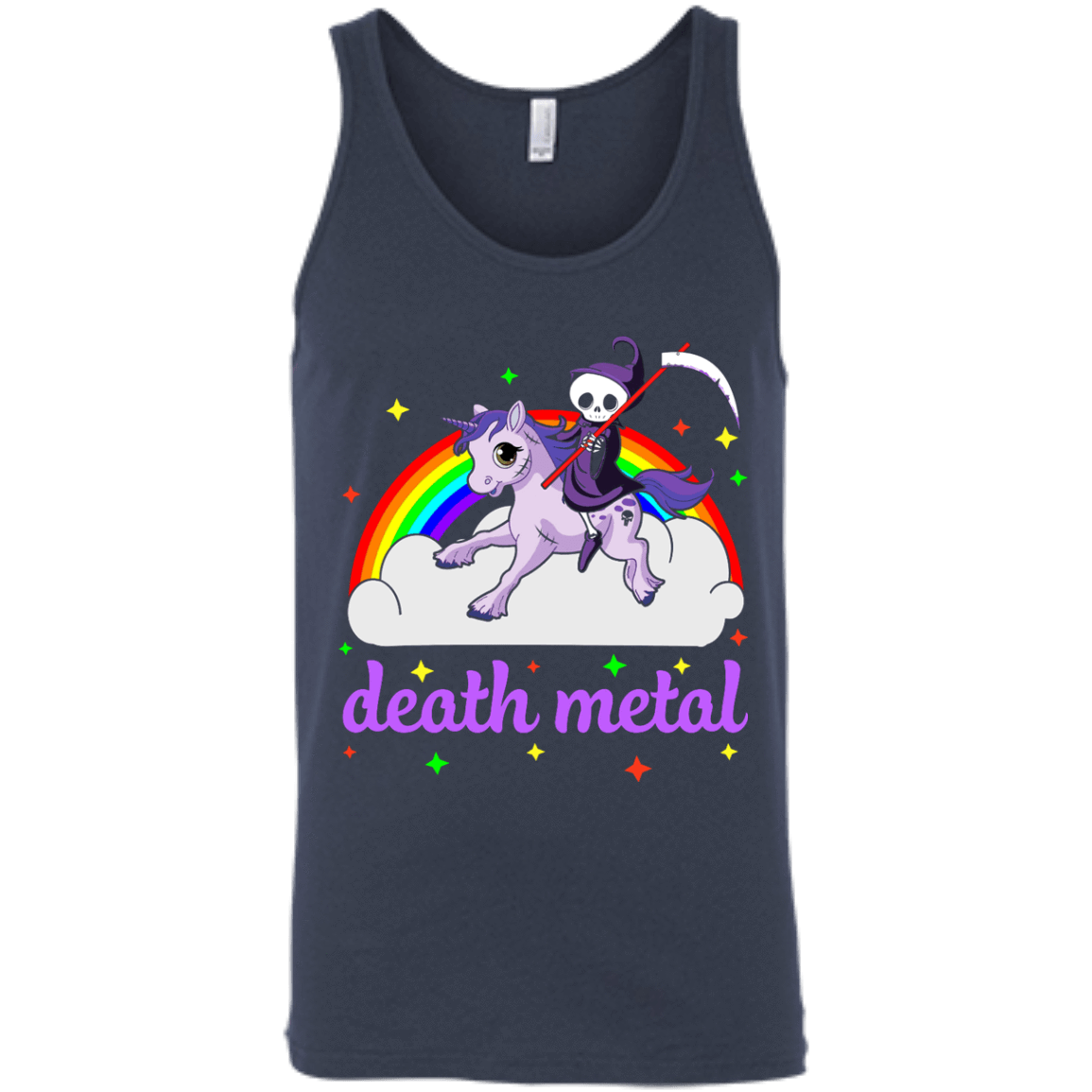 Rainbow Death Metal Rocker Unicorn-T-Shirt & Hoodie-Unisex Tank-Navy