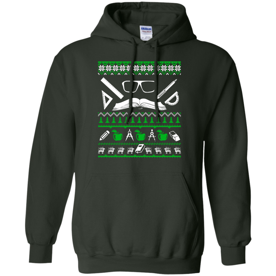Teacher Christmas Sweater-T-Shirt & Hoodie-Pullover Hoodie-Forest Green