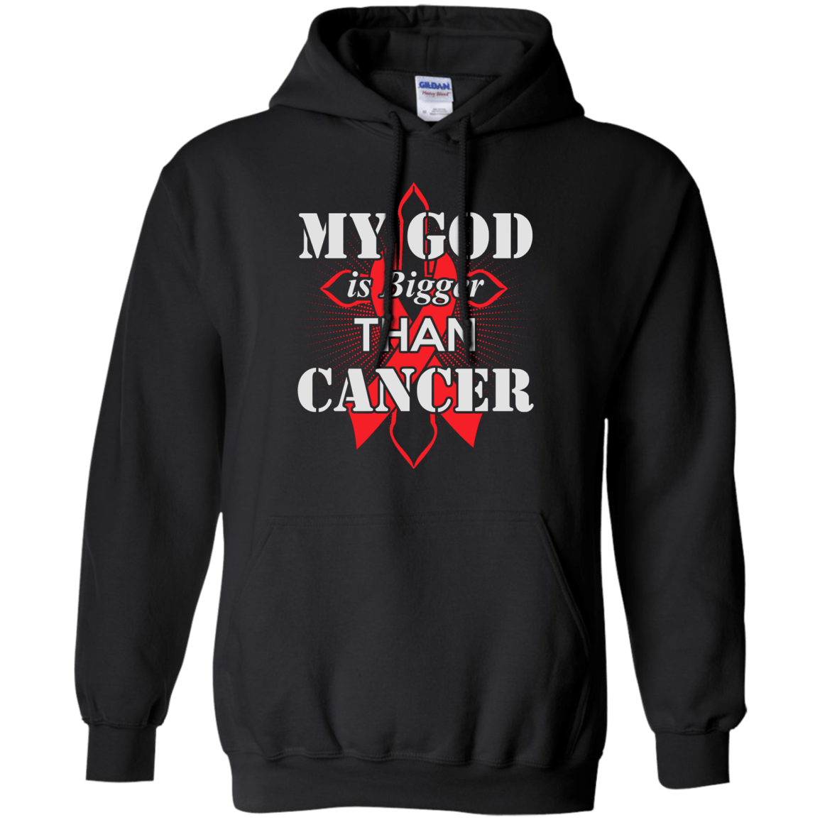 My God Is Bigger Than Cancer Red Awareness Ribbon-T-Shirt & Hoodie-Pullover Hoodie-Black