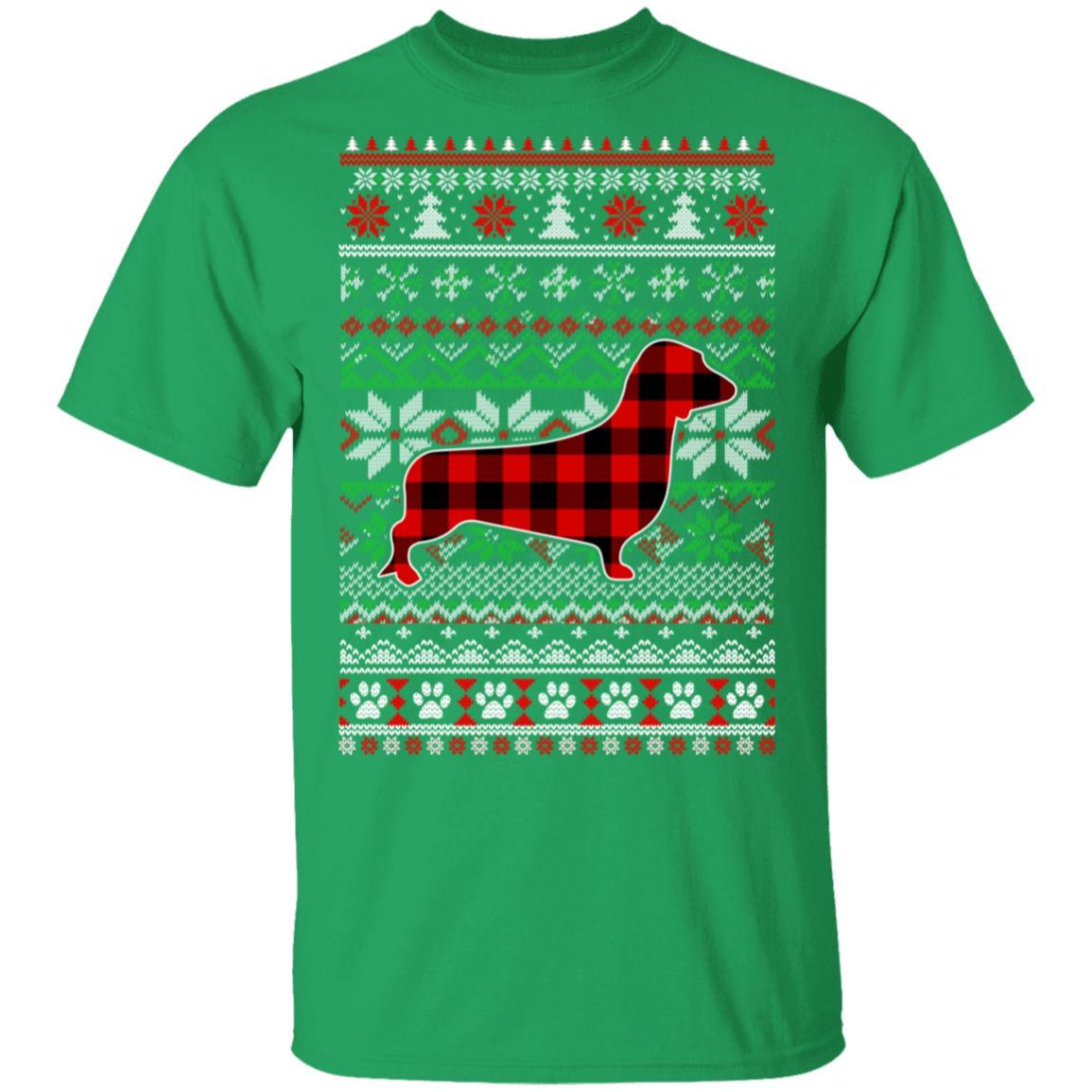 Dachshund Red Plaid Ugly Christmas Sweater Gifts-T-Shirt & Sweatshirt-Classic T-Shirt-Irish Green