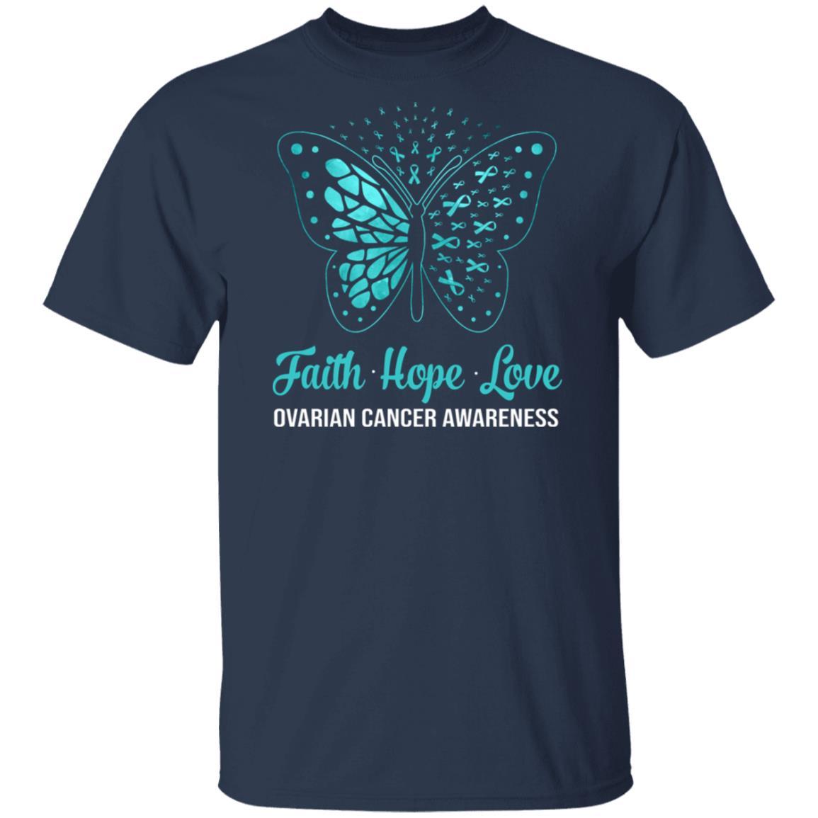 Faith Hope Love Teal Butterfly Ovarian Cancer Awareness-T-Shirt & Hoodie-Classic T-Shirt-Navy