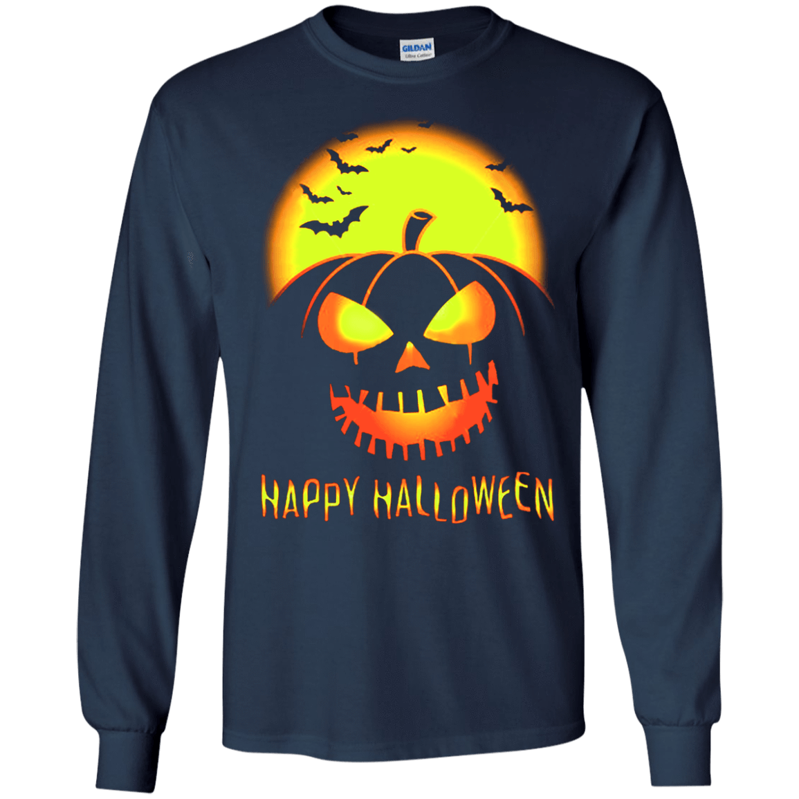 Pumpkin Happy Halloween-T-Shirt & Hoodie-Long Sleeve T-Shirt-Navy