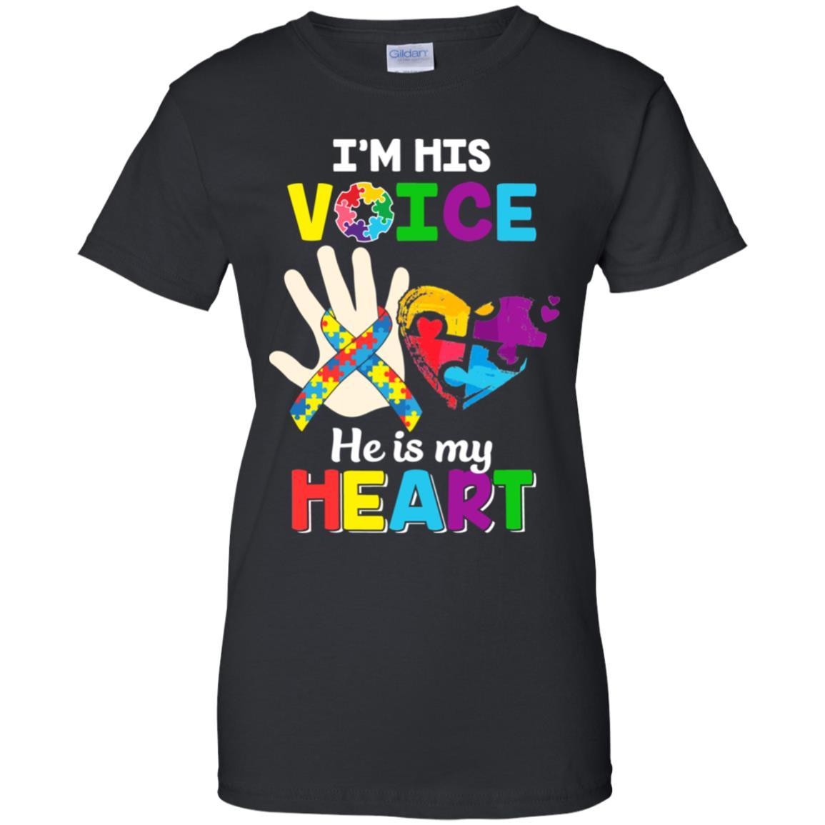I'm His Voice He Is My Heart Dad Mom Autism Awareness-T-Shirt & Hoodie-Women's T-Shirt-Black