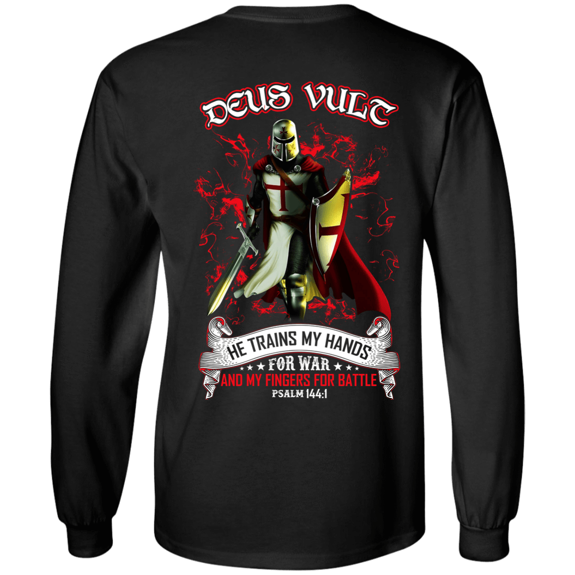 Knight Templar Deus Vult He Trains My Hands For War-T-Shirt & Hoodie-Long Sleeve T-Shirt-Black