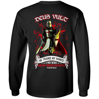 Knight Templar Deus Vult He Trains My Hands For War-T-Shirt & Hoodie-Long Sleeve T-Shirt-Black