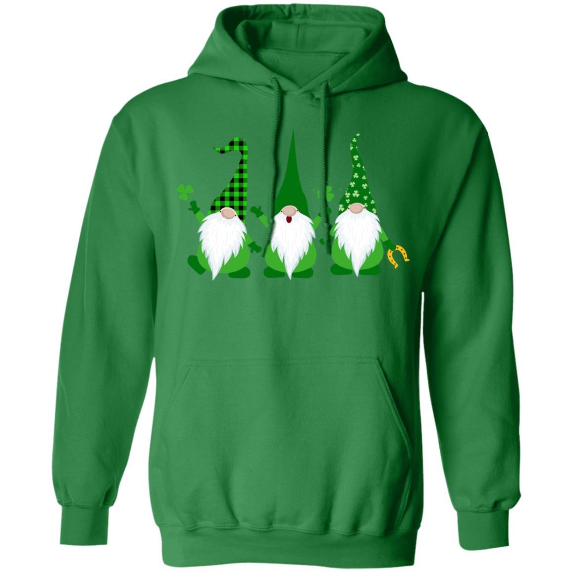 Three Gnomes Holding Shamrocks St Patricks Day Boys Girls-T-Shirt & Hoodie-Pullover Hoodie-Irish Green