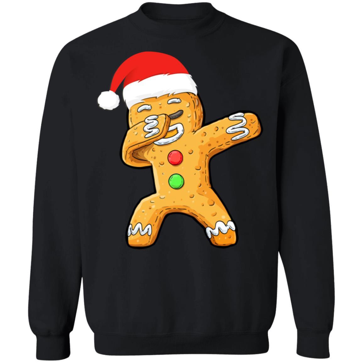 Dabbing Gingerbread Santa Christmas Kids Boys Xmas Cookie-T-Shirt & Sweatshirt-Crewneck Sweatshirt-Black