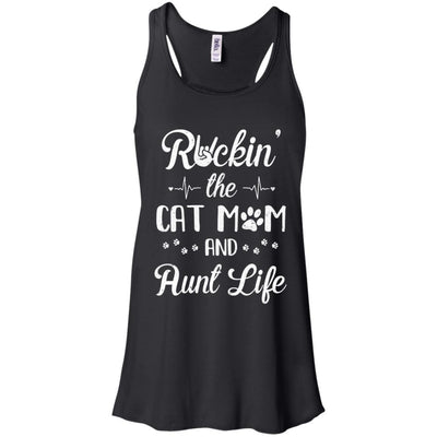 Rockin The Cat Mom Aunt Life Cat Lovers Mothers Day-T-Shirt & Tank Top-Women's Flowy Racerback Tank-Black