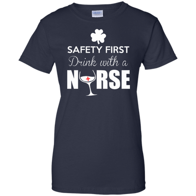 Safety First Drink With A Nurse-T-Shirt & Hoodie-Women's T-Shirt-Navy