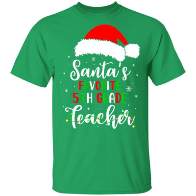 Santa's Favorite 5th Grade Teacher Santa Hat Christmas Light-T-Shirt & Sweatshirt-Classic T-Shirt-Irish Green