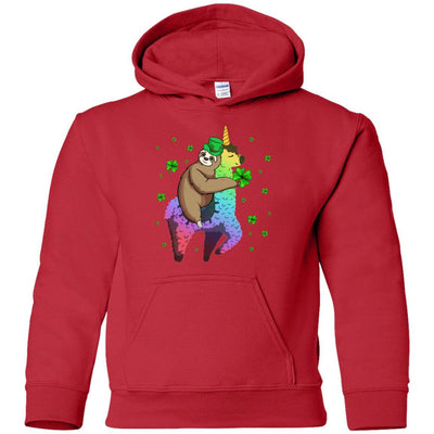 Leprechaun Sloth Riding Llama Unicorn St Patricks Day Youth-Youth Shirt-Youth Pullover Hoodie-Red