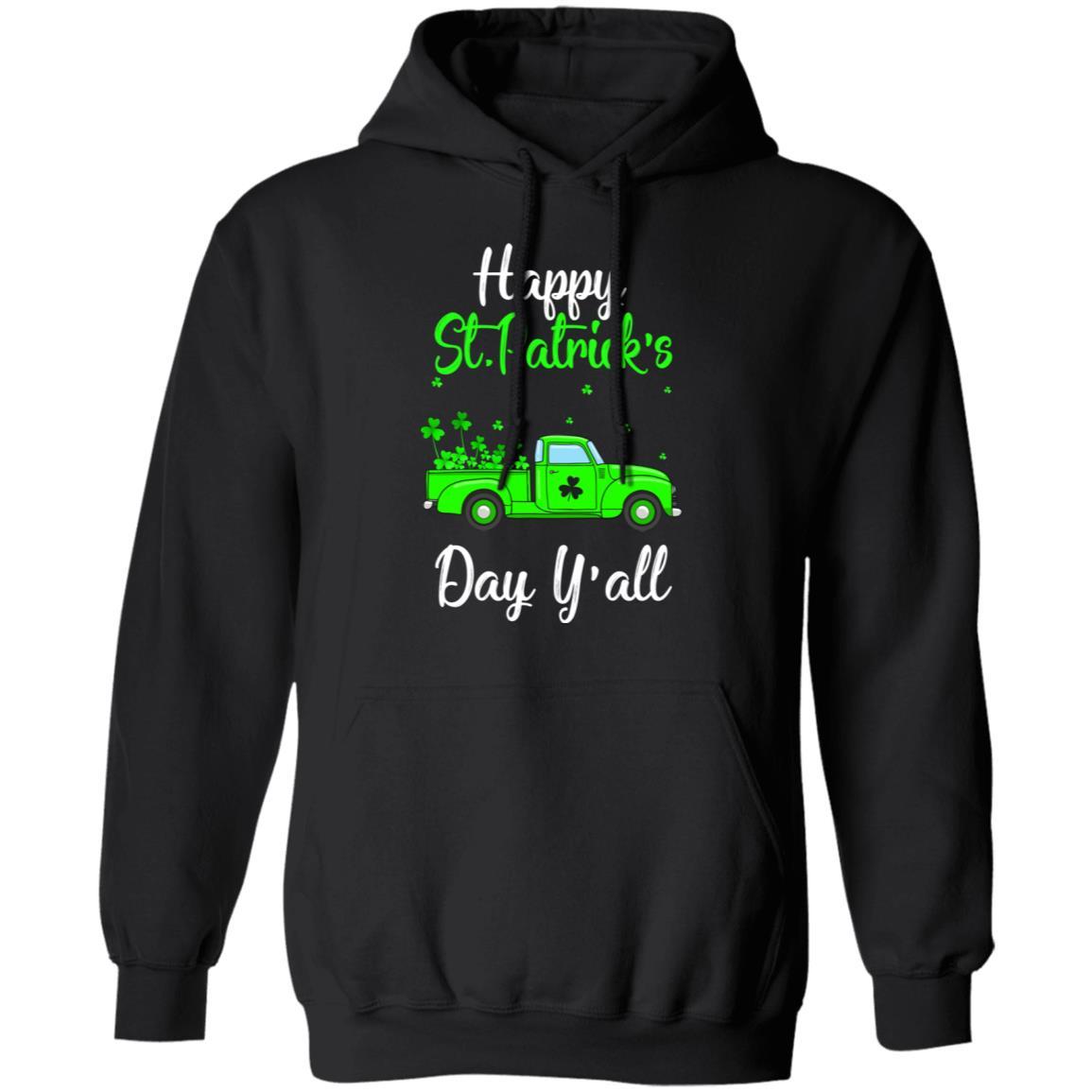 Green Truck With Shamrocks Happy St Patrick's Day Y'all-T-Shirt & Hoodie-Pullover Hoodie-Black