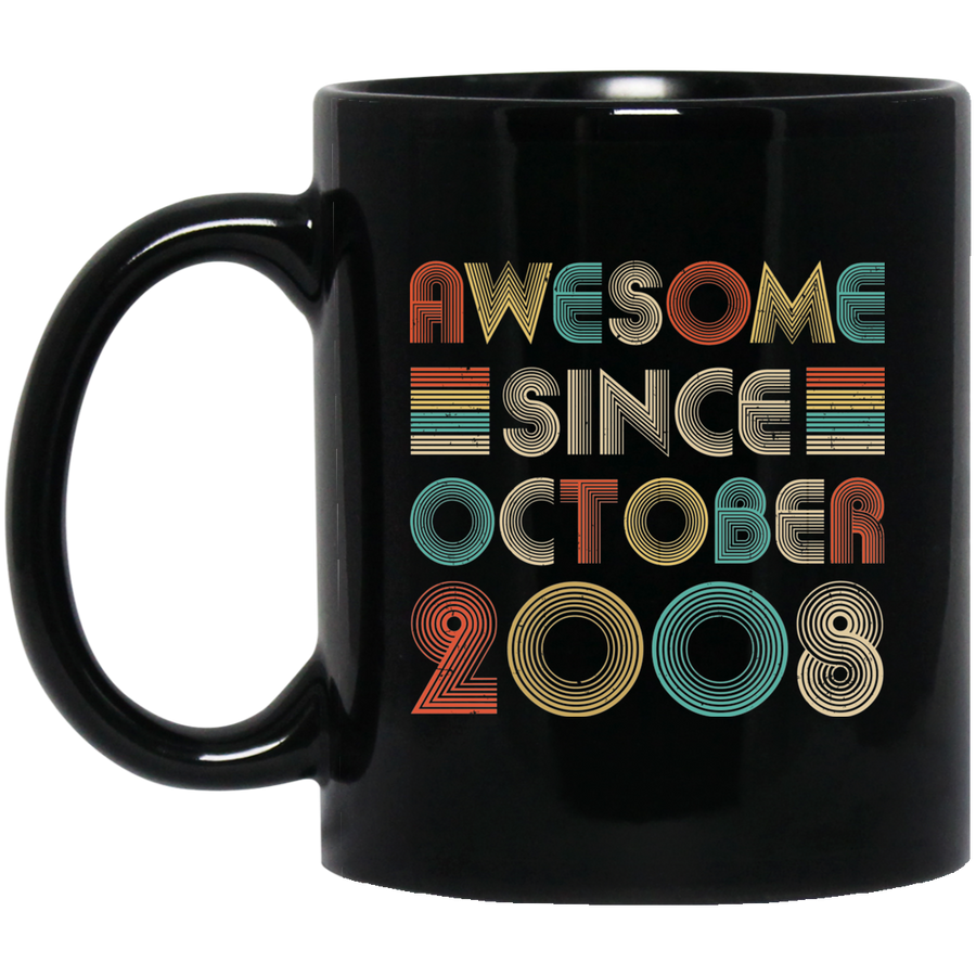 Awesome Since October 2008 Vintage 13th Birthday Gifts Youth Mug-Coffee Mug-BM11OZ 11 oz. Black Mug-Black