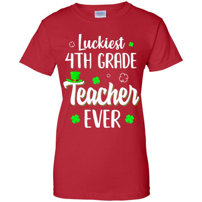 Luckiest 4th Grade Teacher Ever Irish St Patricks Day-T-Shirt & Hoodie-Women's T-Shirt-Red