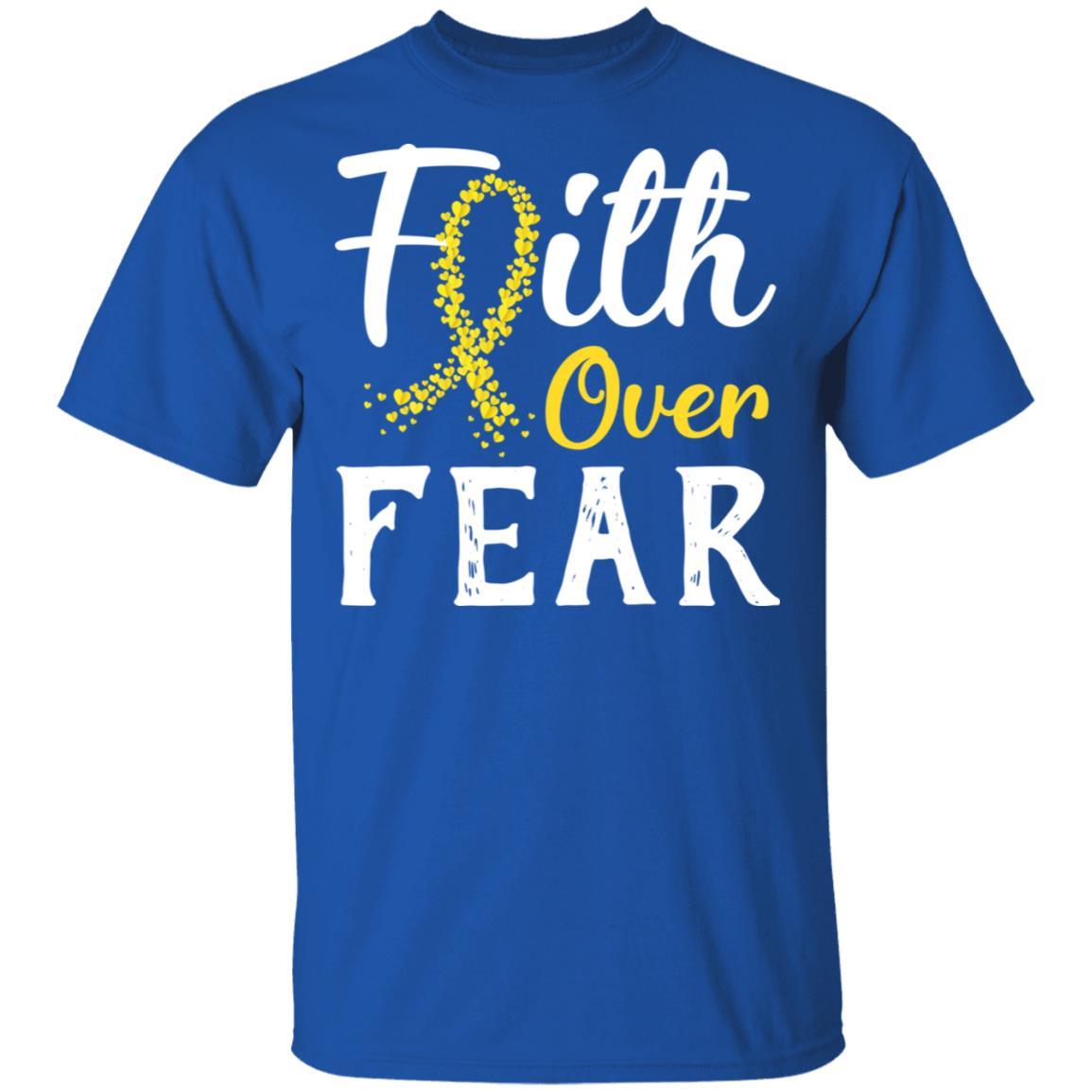 Childhood Cancer Awareness Gold Ribbon Faith Over Fear-T-Shirt & Hoodie-Classic T-Shirt-Royal