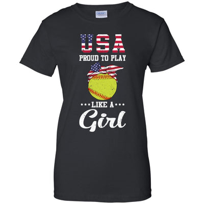 Usa Proud To Play Like A Girl Softball-T-Shirt & Tank Top-Women's T-Shirt-Black