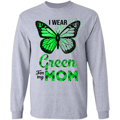 I Wear Green For My Mom Butterfly Kidney Disease Awareness-T-Shirt & Hoodie-Long Sleeve T-Shirt-Sport Grey