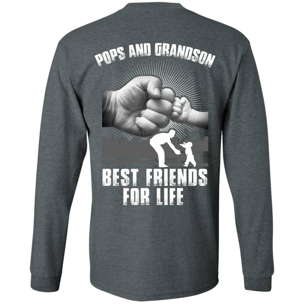 Pops And Grandson Best Friends For Life-T-Shirt & Hoodie-Long Sleeve T-Shirt-Dark Heather