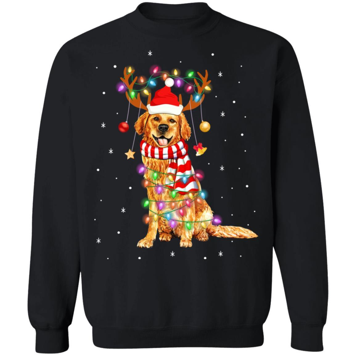 Cute Golden Retriever Christmas Lights Reindeer Pajamas-T-Shirt & Sweatshirt-Crewneck Sweatshirt-Black