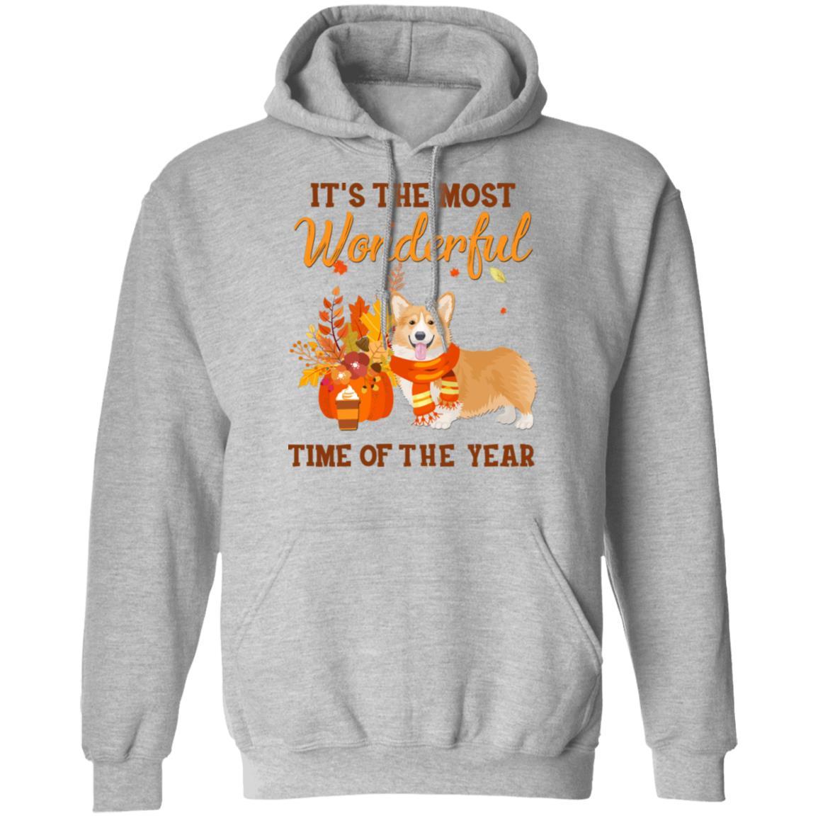 Corgi Autumn It's The Most Wonderful Time Of The Year-T-Shirt & Hoodie-Pullover Hoodie-Sport Grey