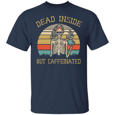 Dead Inside But Caffeinated Skeleton Coffee Vintage-T-Shirt & Hoodie-Classic T-Shirt-Navy