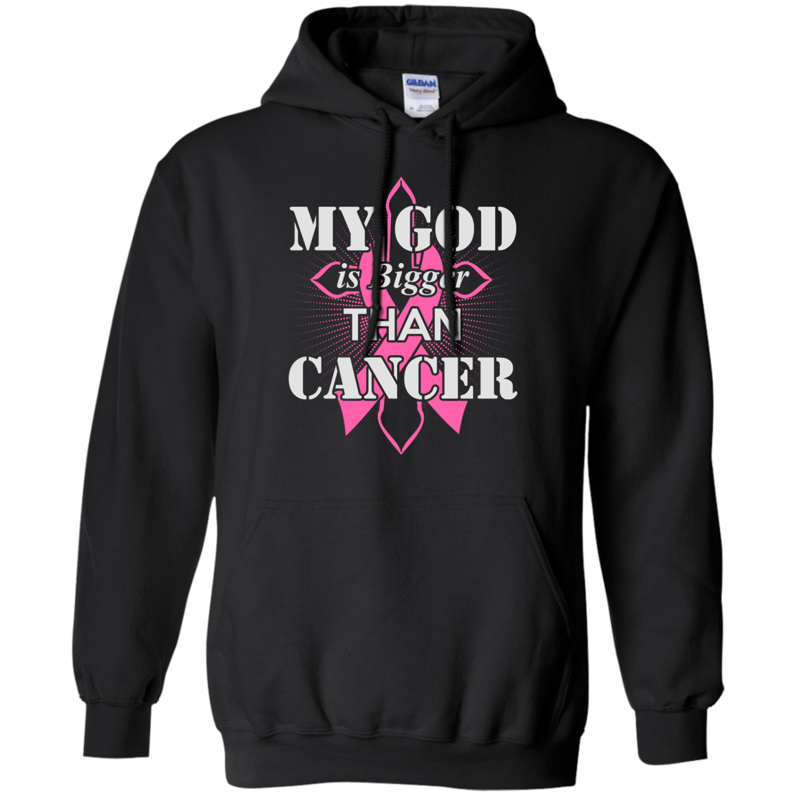 My God Is Bigger Than Cancer Pink Awareness Ribbon-T-Shirt & Hoodie-Pullover Hoodie-Black