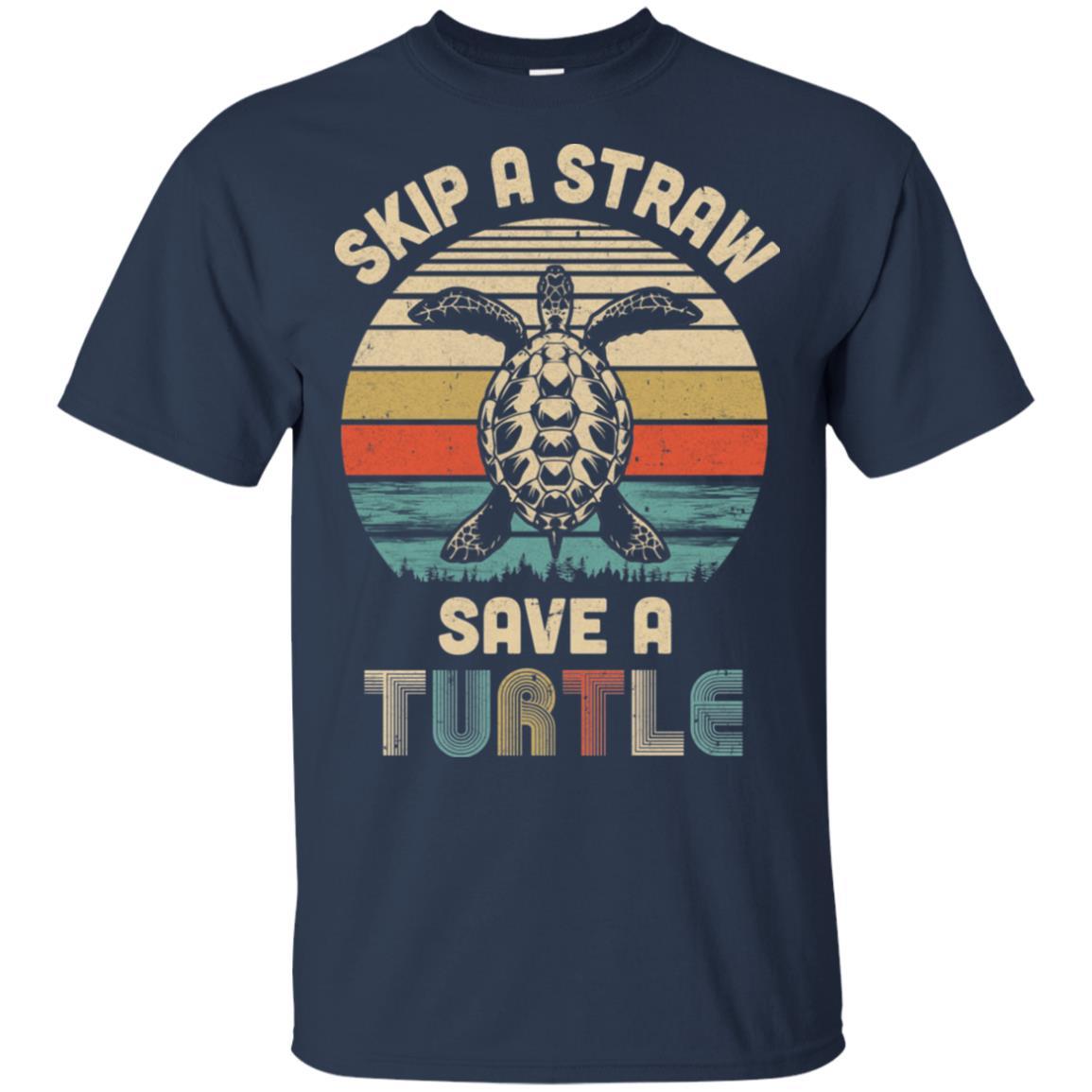 Retro Vintage Skip A Straw Save A Turtle Save Turtles-T-Shirt & Hoodie-Classic T-Shirt-Navy