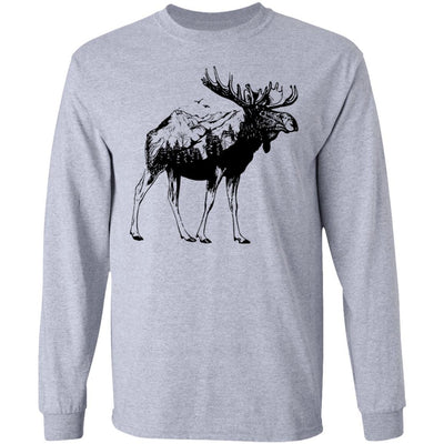 Moose Sighting Forest Funny Minnesota State-T-Shirt & Hoodie-Long Sleeve T-Shirt-Sport Grey