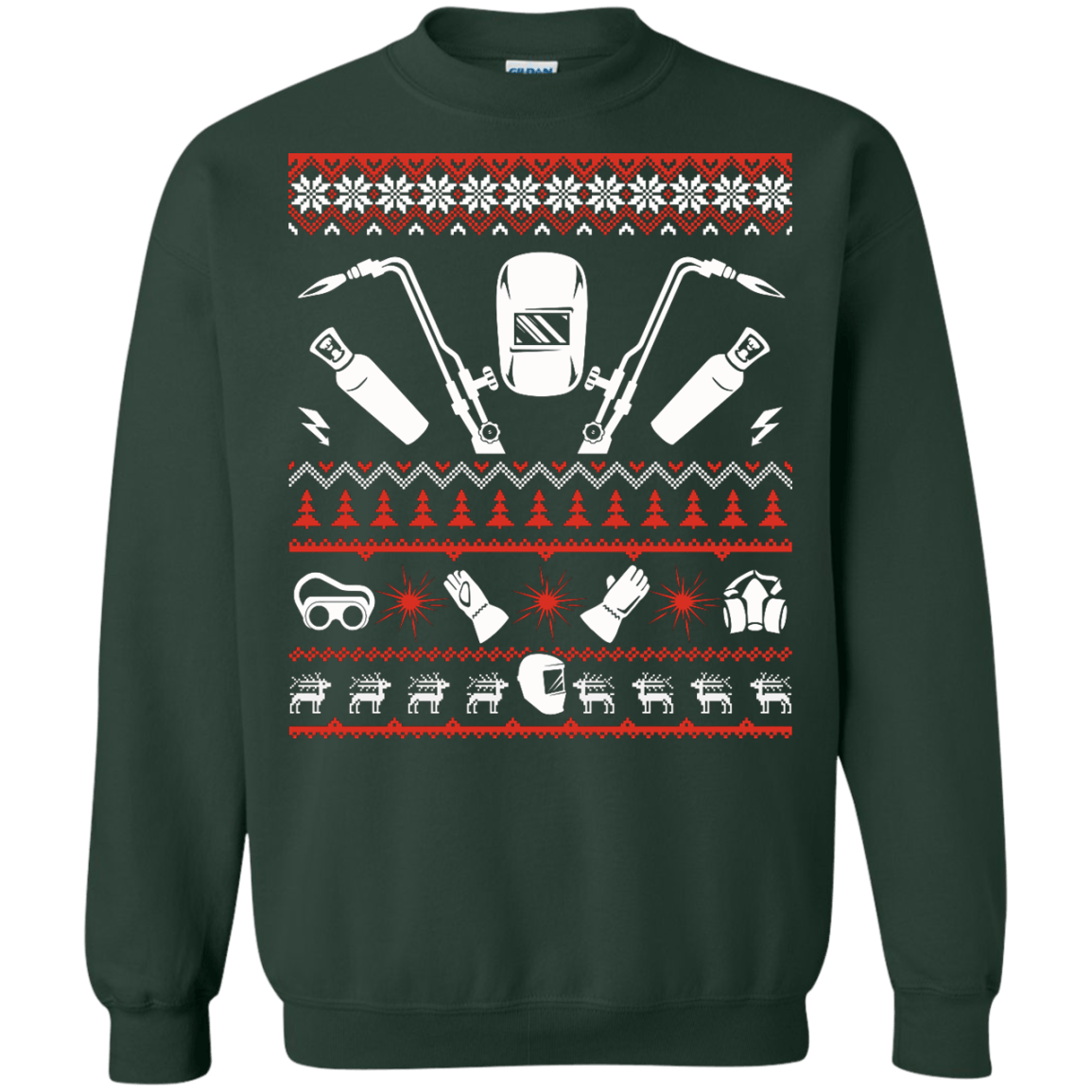 Welder Christmas Sweater-T-Shirt & Hoodie-Crewneck Sweatshirt-Forest Green