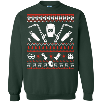 Welder Christmas Sweater-T-Shirt & Hoodie-Crewneck Sweatshirt-Forest Green
