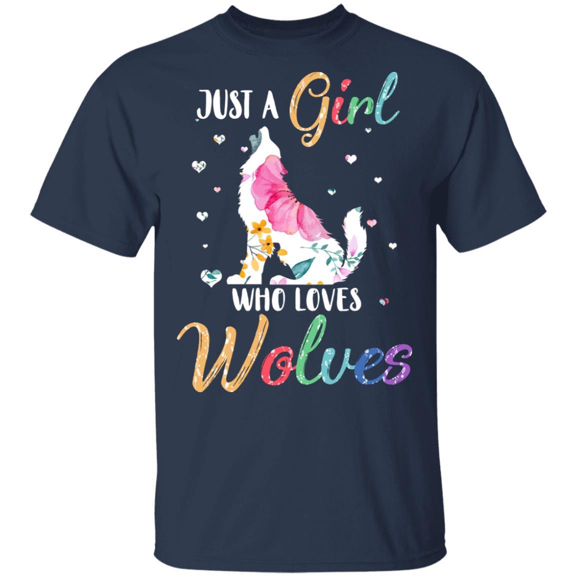 Just A Girl Who Loves Wolves Cute Wolve Lover-T-Shirt & Hoodie-Classic T-Shirt-Navy