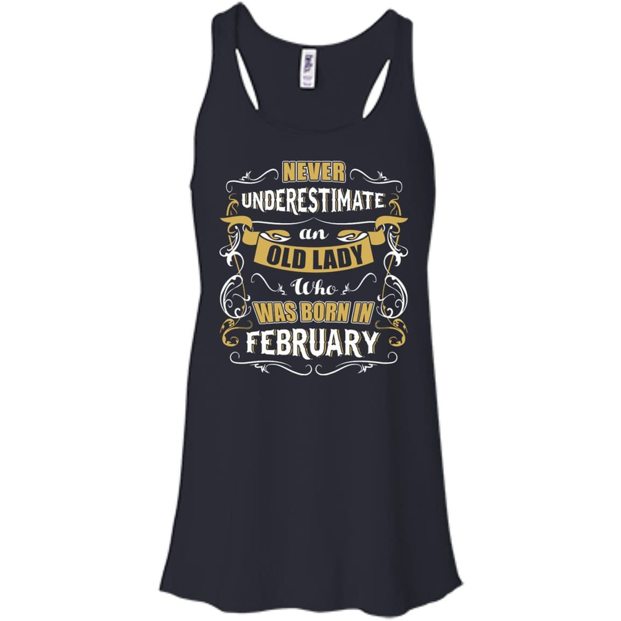 An Old Lady Who Was Born In February-T-Shirt & Hoodie-Women's Flowy Racerback Tank-Midnight
