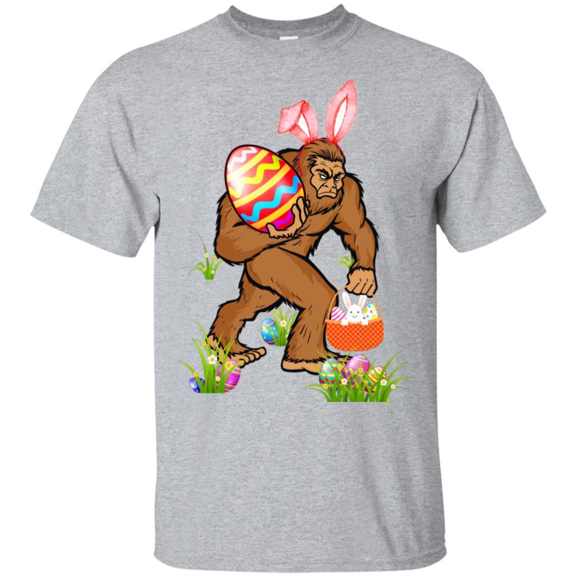 Funny Bigfoot Bunny Hunting Eggs Easter Day-T-Shirt & Hoodie-Classic T-Shirt-Sport Grey