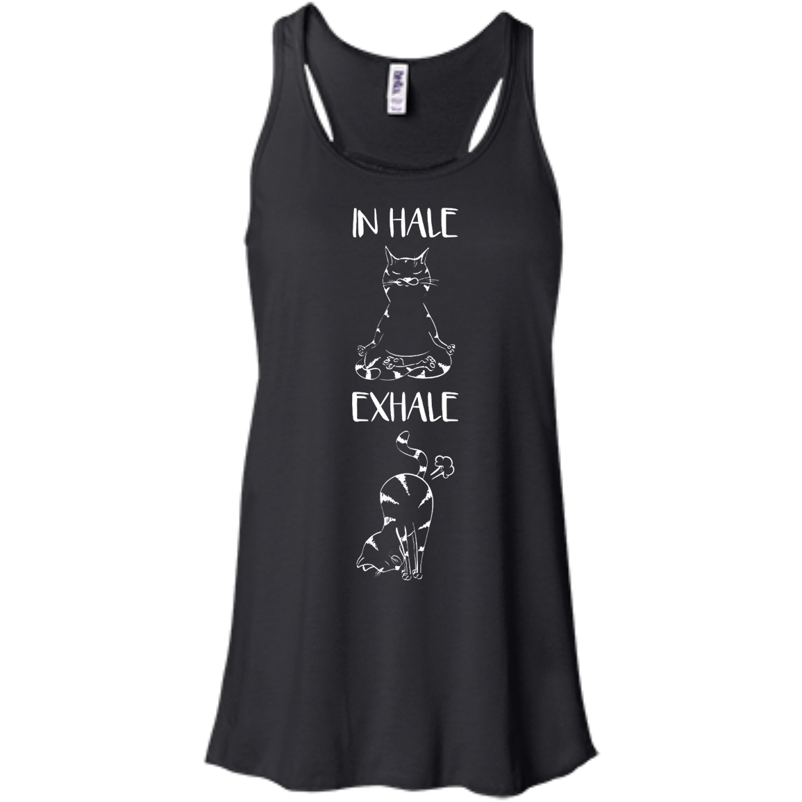 Yoga Cat Inhale Exhale-T-Shirt & Hoodie-Women's Flowy Racerback Tank-Black