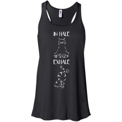 Yoga Cat Inhale Exhale-T-Shirt & Hoodie-Women's Flowy Racerback Tank-Black