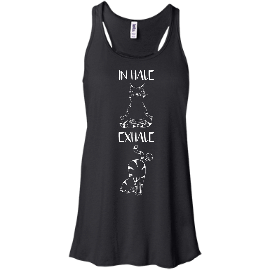 Yoga Cat Inhale Exhale-T-Shirt & Hoodie-Women's Flowy Racerback Tank-Black