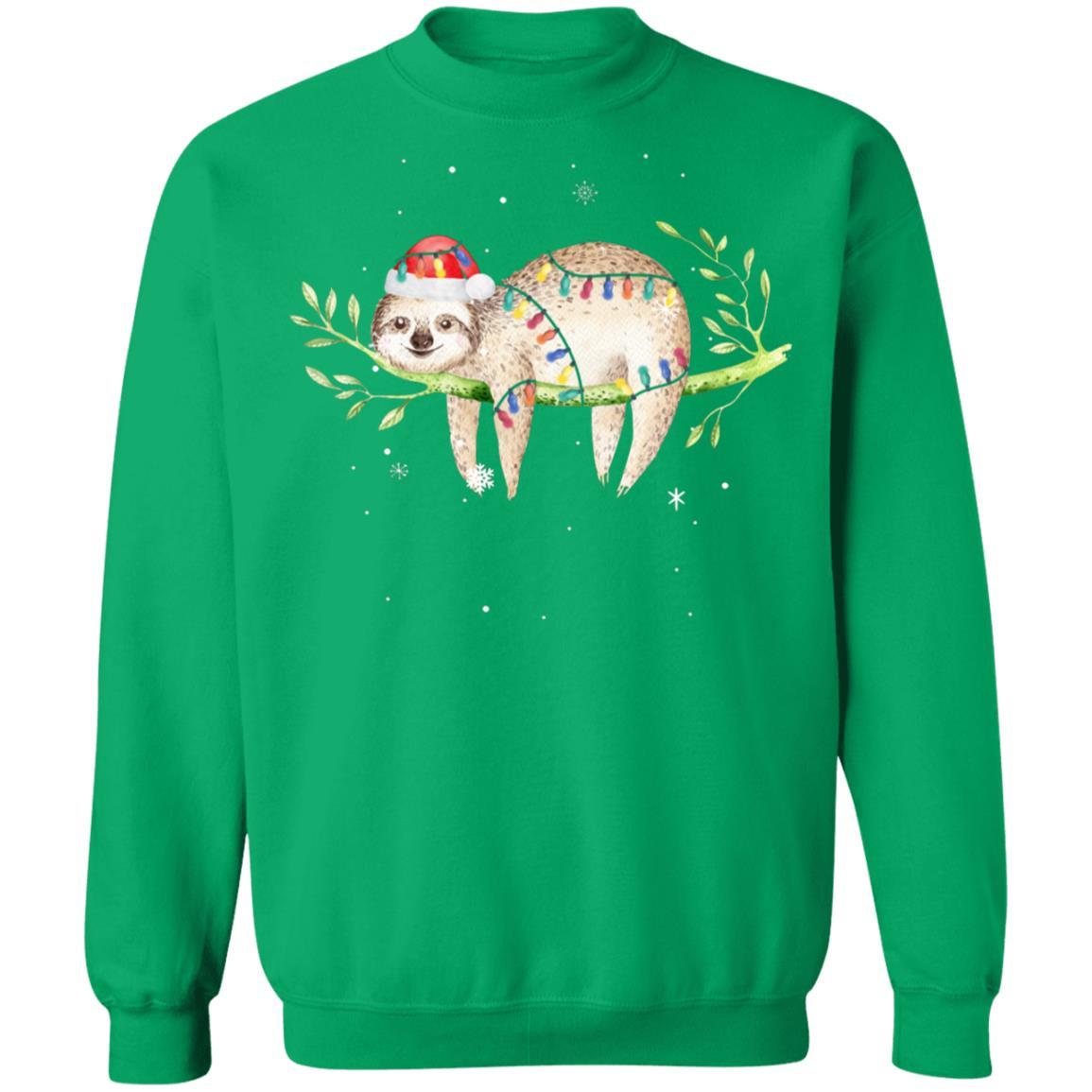 Santa Sloth Christmas Lights Sloth Lover Christmas Gift-T-Shirt & Sweatshirt-Crewneck Sweatshirt-Irish Green