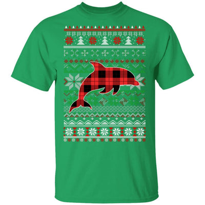 Dolphin Red Plaid Ugly Christmas Sweater Funny Gifts-T-Shirt & Sweatshirt-Classic T-Shirt-Irish Green