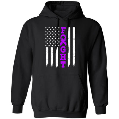 Alzheimer's Pancreatic Cancer Awareness American Flag-T-Shirt & Hoodie-Pullover Hoodie-Black