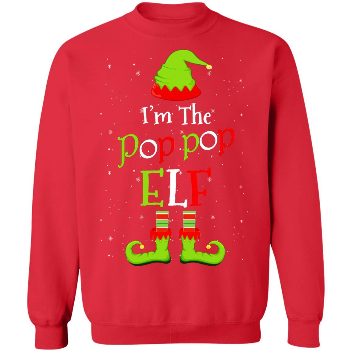 I'm The Pop Pop Elf Family Matching Funny Christmas Group Gift-T-Shirt & Sweatshirt-Crewneck Sweatshirt-Red