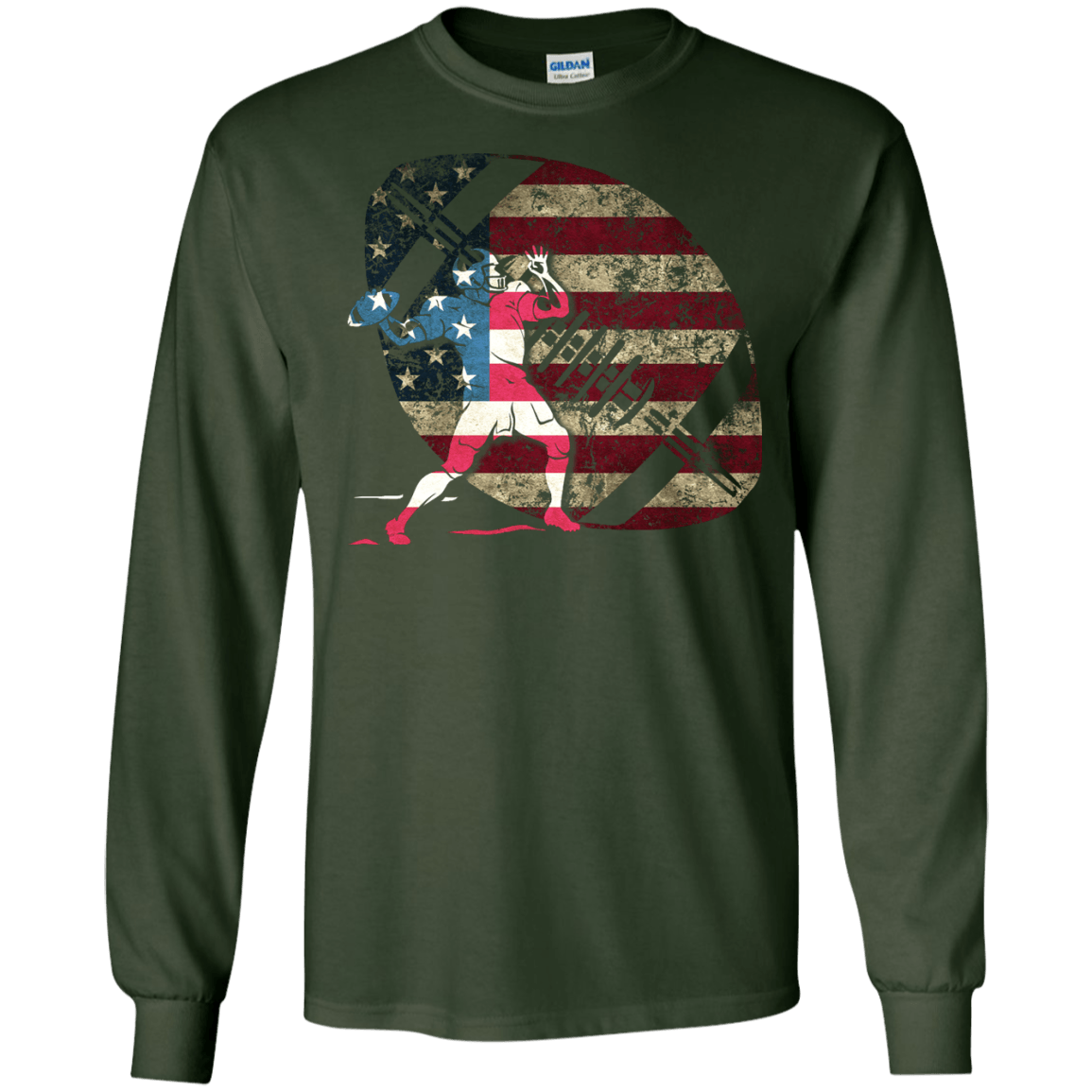 Quarterback Football America Flag-T-Shirt & Hoodie-Long Sleeve T-Shirt-Forest Green