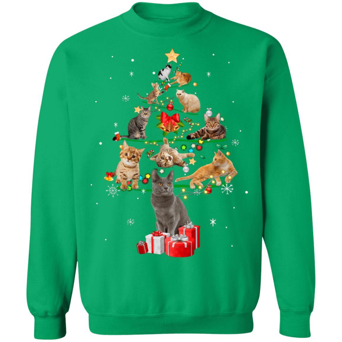 Funny Cats Christmas Tree Ornament Decor Gift-T-Shirt & Sweatshirt-Crewneck Sweatshirt-Irish Green